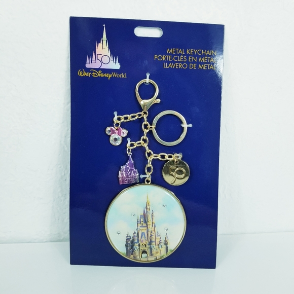Walt Disney world 50th Bag Charm key chain NEW Cinderella Castle - Picture 1 of 7